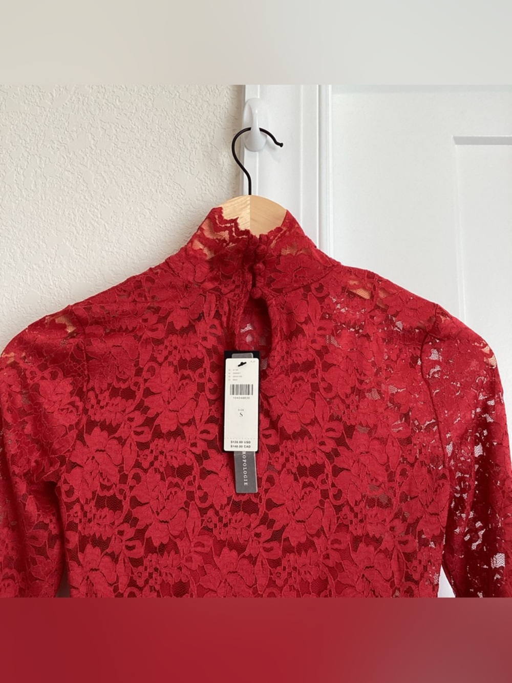 Anthropologie AFRM Joysel Lace Long-Sleeve Mock-Neck Slim Bodysuit Dress NEW - Picture 13 of 16